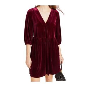 Amadi Anthropologie Burgundy Greta Velvet Robe 3/4 Sleeve Dress Size Medium
